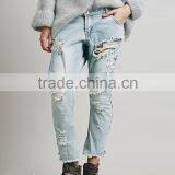 Summer 2016 Women Pants Ladies Casual Blue With Waist-length Ripped Distressed Skinny Jeans Ankle thumbnail-1