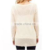Clairvoyant Front Patch Pocket Rib Knit Cuff Crew Neck Slub Long Sleeve Knit Ladies Pullover thumbnail-3