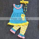 2016 Easter Design New Baby Kids Boutique Clothing Eatser Chick Strpies Sets With Matching Headband and Necklace Set thumbnail-1