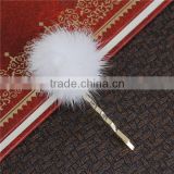 New Fashion White Pom Ball Gold Plated Sable Fur Hair Clips