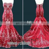 EB0044 chinoiserie design red embroidery wedding dress sweetheart neckline bridal dress satin fishtail bridal gowns