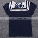 China Supplier 2016 Women Navy Blue Sailor Collar T-Shirt Lady Embroideried Blue Short Sleeve Tops thumbnail-2