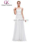 Grace Karin Sleeveless V-Back White Chiffon Plus Size Prom Dress for Fat Women CL007555-4 thumbnail-1