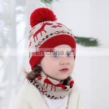 2Pcs/SET Christmas Deer Knitted Baby Hat Circle Scarf Set Winter Warm Beanie Caps Pom Pom Infant Bonnet Cap for Girl Boy 0-3Y thumbnail-2