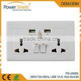 230V Universal UAE Dubai Middle East 2 Gang 2Way Duplex Wall Sockets With Dual USB Charging Outlet PC Fireproof Cover Plate