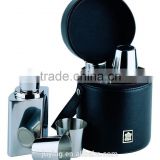 12 oz food-safe stainless steel columniform hip flask with cup & leather pouch