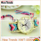 New Arival Fashion Colorful String Weaved Tree Design Quartz Lady Watch thumbnail-4