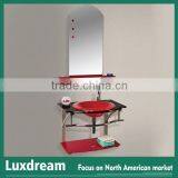 Cheap Red Tempered Glass Wash Basin Bath Vanity