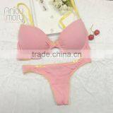 Lovely Young Ladies Pink Colour With Prined Breathable Bra and Panty Set Thong Set thumbnail-1