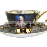 High Quality New Product Bone China 200ml Bone China European Style Lady Pattern Coffee Cup With Saucer Set for Promotion Gift