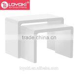 Home Scandinavian Style Nesting Coffee Table MDF Wood Glossy Side Table Set of 2 thumbnail-2