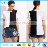 OEM Simple Black and White Block O Neck T Shirt for Women LC8293 thumbnail-1