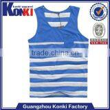 Plus Size Stripe Light Blue Mens Tank Tops in Bulk With Pocket