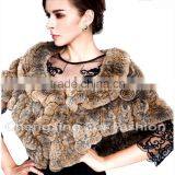 CX-B-21D Hot Selling Genuine Rex Rabbit Fur Knitted Shawl Knit Poncho thumbnail-1