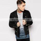 Black Plain Fashion Cool Denim Jacket Mens With Multi Zippers thumbnail-1