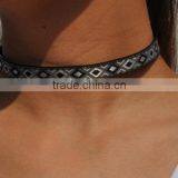 Fabric Leather Choker Necklace Hot Selling Fabric Necklace Handmade Leather Fabric Woman Necklace Jewelry thumbnail-3