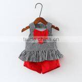 Baby Girl Clothes Summer Outfit Plaid Sleeveless Top Dark Green Shorts Plus Size Children Wear Oem Service thumbnail-6