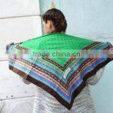 Vintage Silk Scarf, Geometric Print, 70s Flower Silk Scarf, Vintage Designer Scarf,