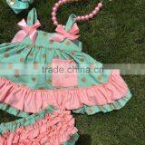 in Stock Golden Polka Dot Swing Top Sets Newborn Girl Clothes Kids Green Swing Top Sets With Necklace and Headband thumbnail-2