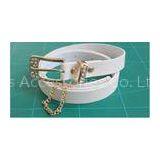 Dress White Cloth Belts For Women , gold buckle with rhinestone and gold chain