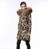 Fashion Good Quality Long Style Camouflage Lady Fur Coat