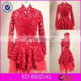 Real Sample F778 Sheer Long Sleeve Puffy Short Red One Piece Girls Party Dresses thumbnail-1