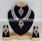 Western Designer Beautiful Pearl Crystal Purple Stone Gold Plated Wedding Collection Kundan Zerconic Necklace set