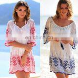 Cotton Embroidery Beach Cover up Tassel Plus Size Beach Dress Pareos de Playa Mujer Swimsuit Cover up Sarong Beachwear Vestido