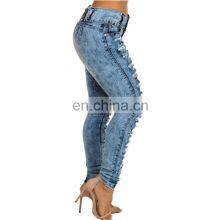 Customized Wholesale New Style Jeans Ripped High Waist Single Breasted Jeans With Small Feet Pencil Pants Trousers Washed Pants thumbnail-2