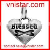 Wholesale Vnistar silver heart shape charm with blessed and bone stamped for DIY bangles bracelets size about 20mm TC177