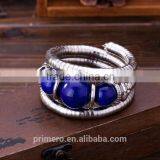 Hot Jewelry Tibetan Silver Bracelet Turquoise Inlay Roundness Bead Adjust Bangle thumbnail-3