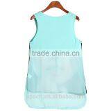 OEM Manufacturer Wholesale Breathable Sleeveless Blue Knit + Chiffon Tank Women Ladies Top Most Popular thumbnail-3