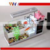 Mini Table Fish Tank, Electronic Clock on Table Lamp thumbnail-1