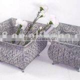 S/2 Square Convex Embossed Metal Flower Container