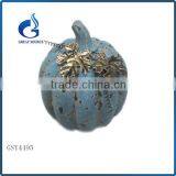 Blue Color Ceramic Halloween Pumpkin With Metal Leaves for Sale thumbnail-1