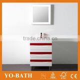 24" Modern White Red Bath Vanity With Red Glass Wash Basin