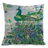 Beautiful Peacock Feather Linen Cushion Cover 45cm Throw Pillow Case Christmas Decoration for Sofa Bed Chair thumbnail-2