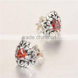 Garnet Heart Shape Cubic Zirconia Gemstone Silver Earring thumbnail-3