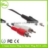 3 FT 3.5mm Stereo Plug to Dual Plug RCA Cable