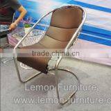 Vintage Rose Gold Metal Frame Papasan Chair With Leather Seat thumbnail-1
