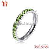 316L Stainless Steel Peridot Green Cubic Zirconia CZ Eternity Wedding 4MM Band Ring thumbnail-1