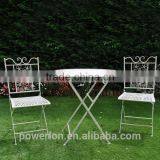 Bistro Set White With Foldable Table and Chairs Outdoor Furniture thumbnail-2