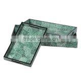 High Quality Best Selling Eggshell Snake Pattern Rectangle Green Lacquer Tray From Vietnam thumbnail-1