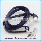Fashion Mens Jewelry Custom Nautical Rope Leather Anchor Bracelet For Men thumbnail-4