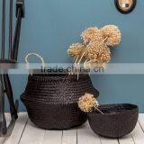 Black Seagrass Storage Basket/ Belly Seagrass Baskets for Home Decor thumbnail-2