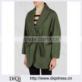 Wholesale Ladies Apparel Dropped Shoulders Army Green Cotton and Linen Blend Coat(DQE0359C) thumbnail-1