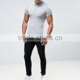 Custom Short Sleeve Two Button Placket Grey Men's Cotton/Spandex 200gsm Casual Slim Fit Anti Shrink Polo T-Shirt thumbnail-4