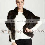 CX-B-51 China Suppliers Knitted Mink Fur Stole/ Fashion Fur Shawl thumbnail-2