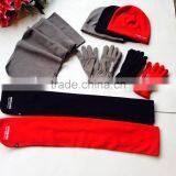 Three Red Grey Black Colors Ladies and Mens Polar Fleece Winter Scarf Hat Gloves Sets Factory thumbnail-1
