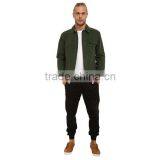 High Quality Green Plain Denim Varsity Jacket Custom Arc-shaped Back Hem thumbnail-6